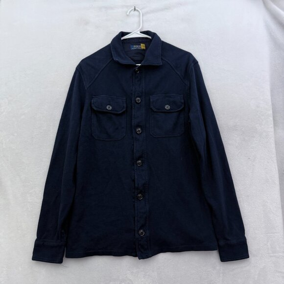 Polo Ralph Lauren Flannel Shirt Mens M Blue Flap Pocket Shacket Button Up - Picture 1 of 9